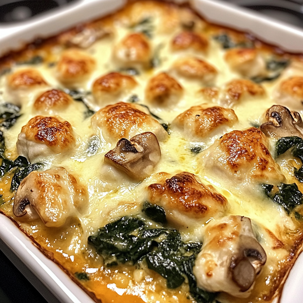 Chicken, Spinach, and Mushroom Bake