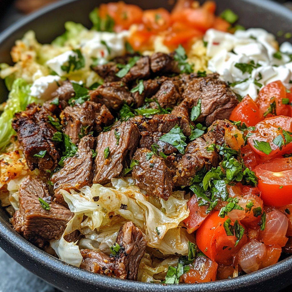 Greek One-Pan Lamb & Cabbage Bowl