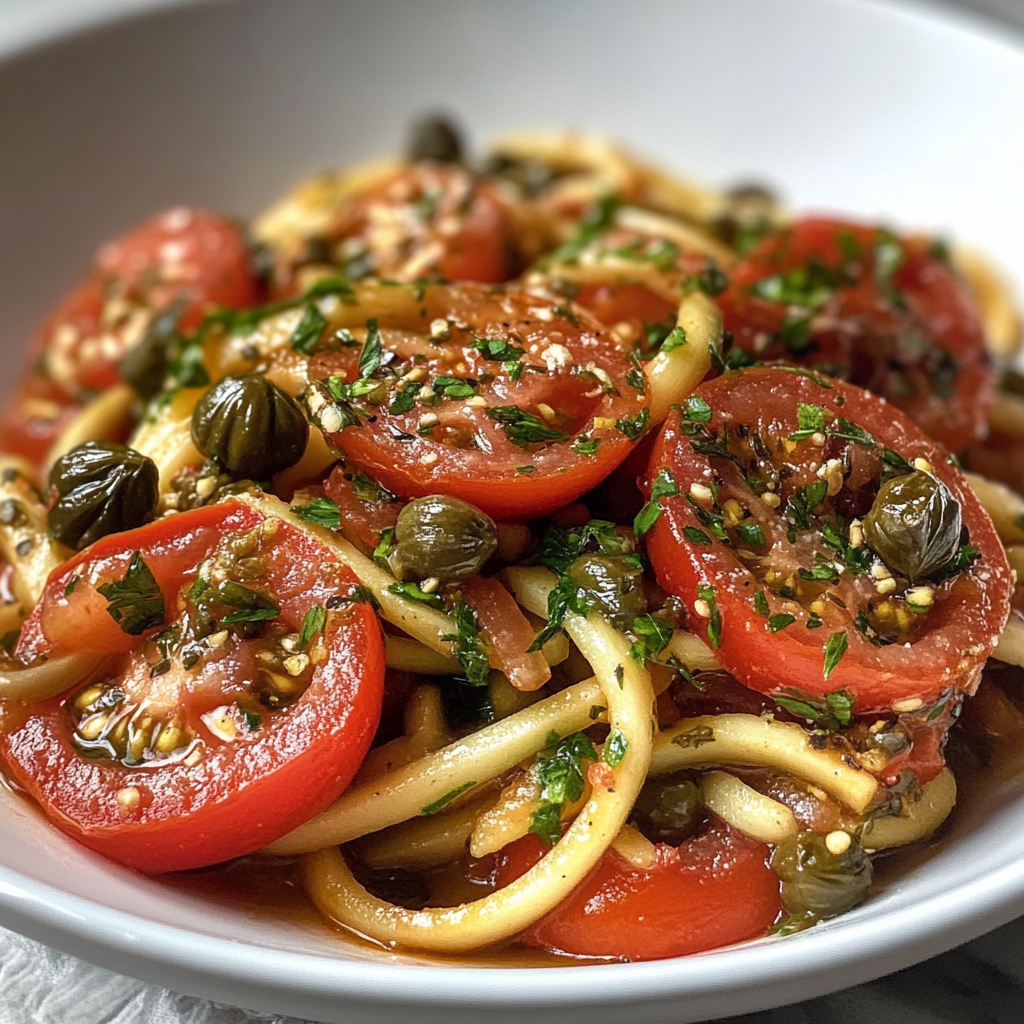 Keto Sardine Zoodles with Tomato & Capers