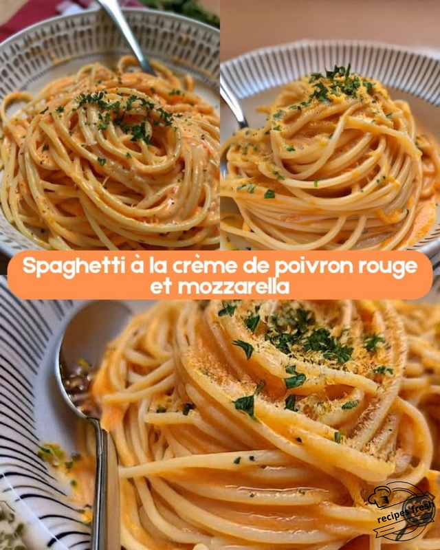 Spaghetti with Red Bell Pepper Cream and Mozzarella