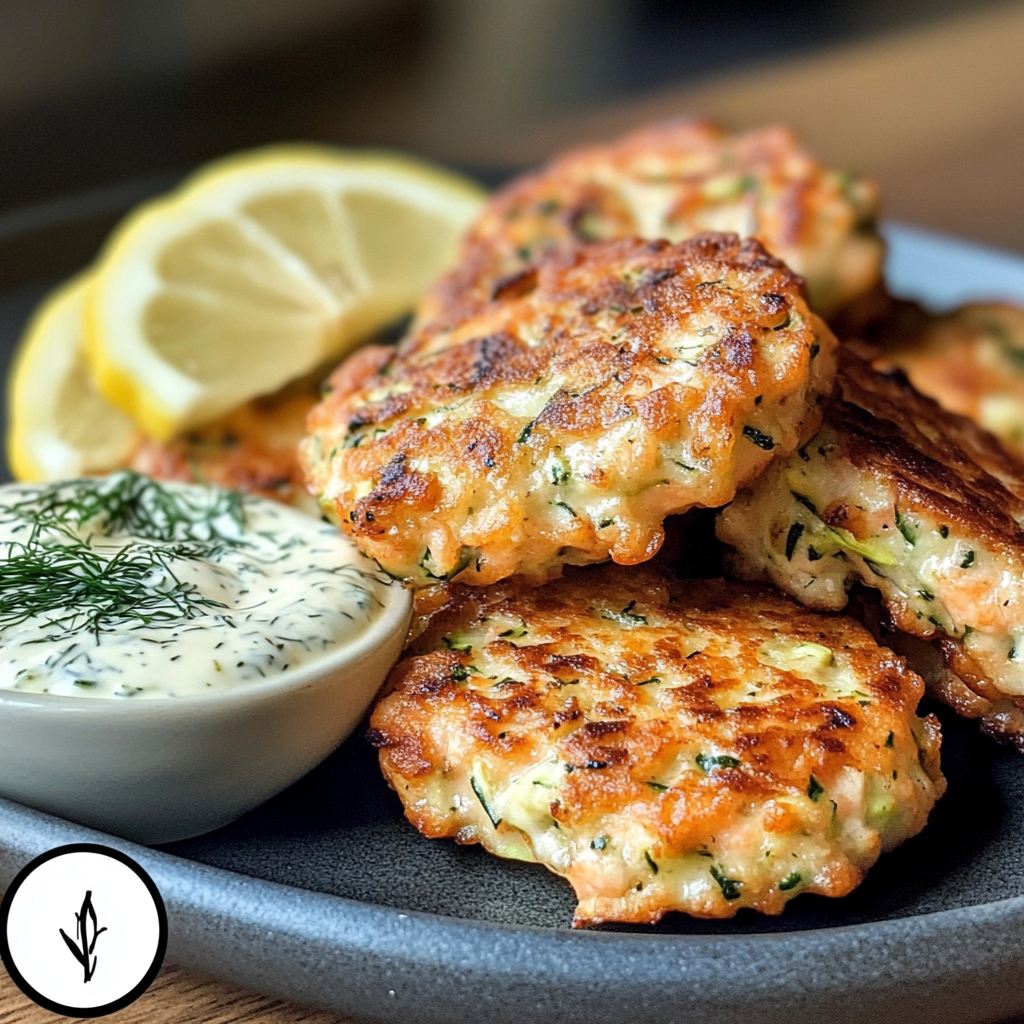 Zucchini Salmon Fritters with Lemon Dill Sauce